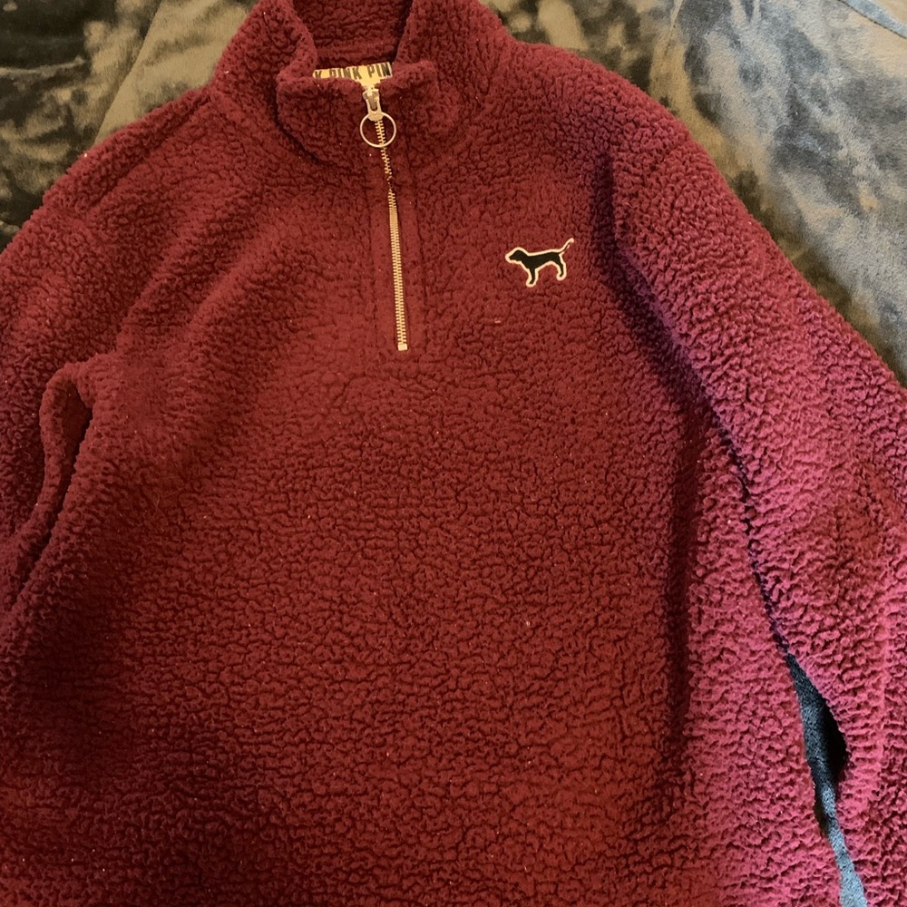 PINK Victoria’s Secret Burgundy Quarter-Zip Sweater